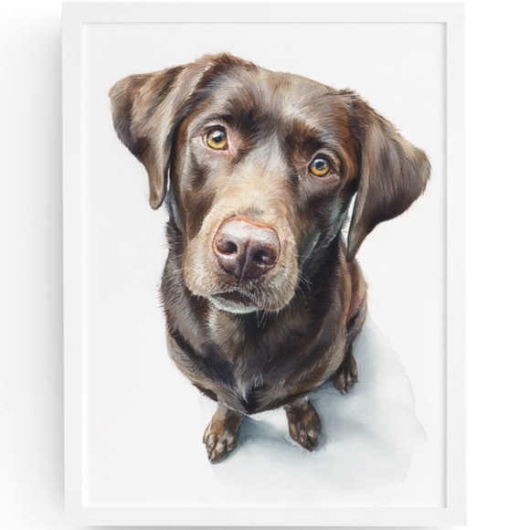 Watercolor Brown Labrador Retriever Dog Portrait Wall Art Print, Unframed - Picture 1 of 7